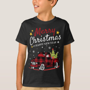 God jul Buffalo Lastbil Snögubbe Träd Red Pla T Shirt