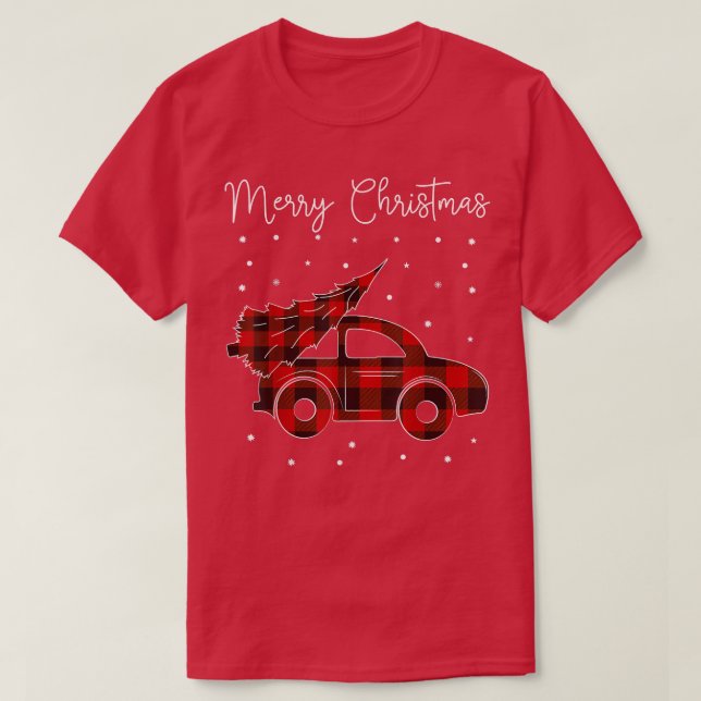 God jul Buffalo Lastbil Träd Red Play Design T Shirt (Design framsida)
