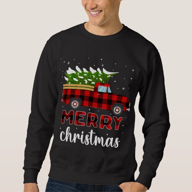 God jul Buffalo Lastbil Träd Red Play Lång Ärmad Tröja (Framsida)