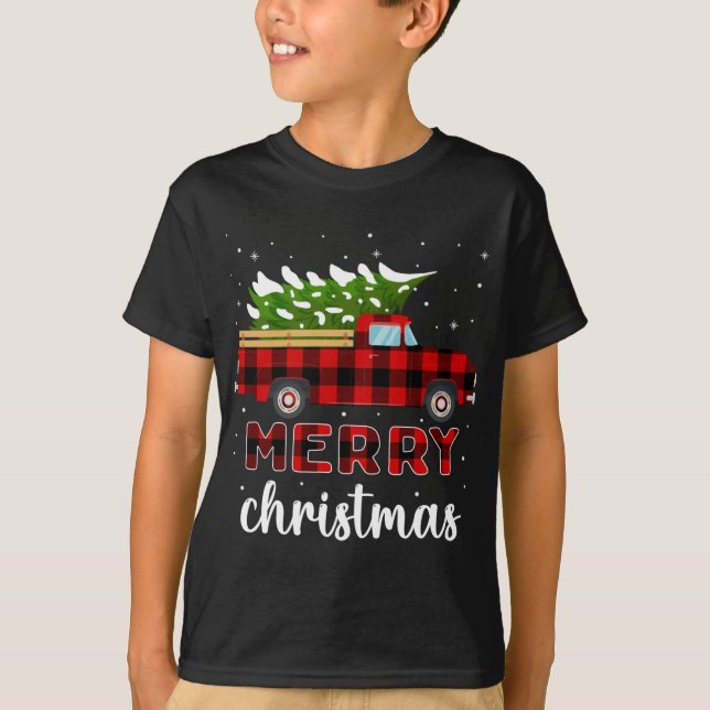 God jul Buffalo Lastbil Träd Red Play T Shirt (Framsida)