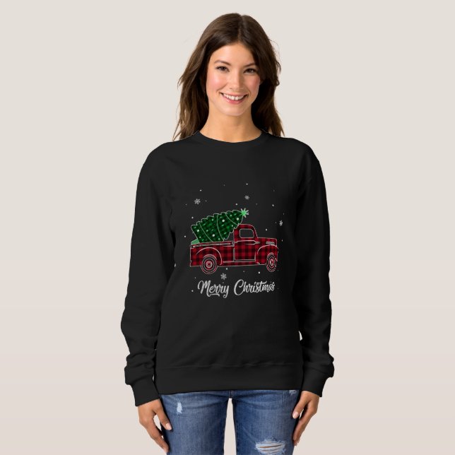 God jul Buffalo Lastbil Träd rödpsplä för T Shirt (Hel framsida)
