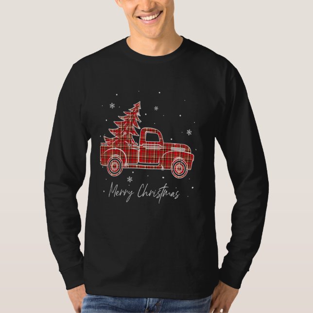 God jul Buffalo Lastbil Träd Rött plagt för M T Shirt (Framsida)
