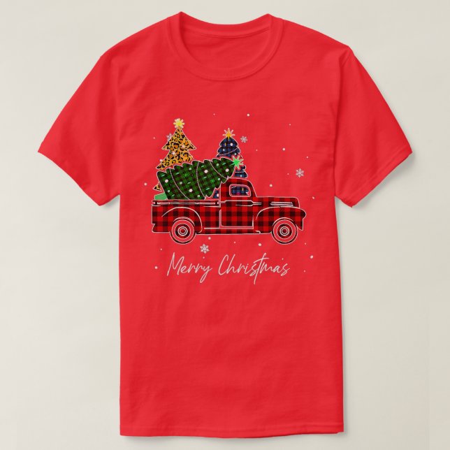 God jul Buffalo Lastbil Träd Rött plagt för M T Shirt (Design framsida)
