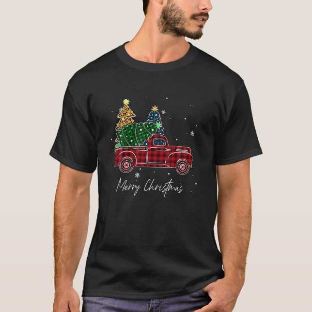 god jul Buffalo Lastbil Träd Rött plagt för M T Shirt (Framsida)