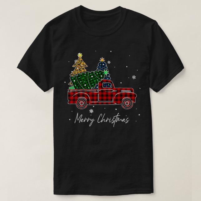 God jul Buffalo Lastbil Träd Rött plagt för M T Shirt (Design framsida)