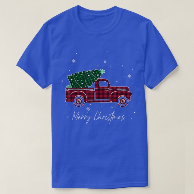 God jul Buffalo Lastbil Träd Rött plagt för M T Shirt (Design framsida)