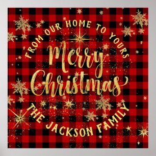 God jul Buffalo Plaid Guld Script Family Poster