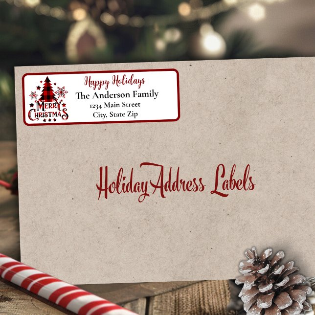 God jul Buffalo Play Adress Returadress Etikett (Merry Christmas Buffalo Plaid Address Label)