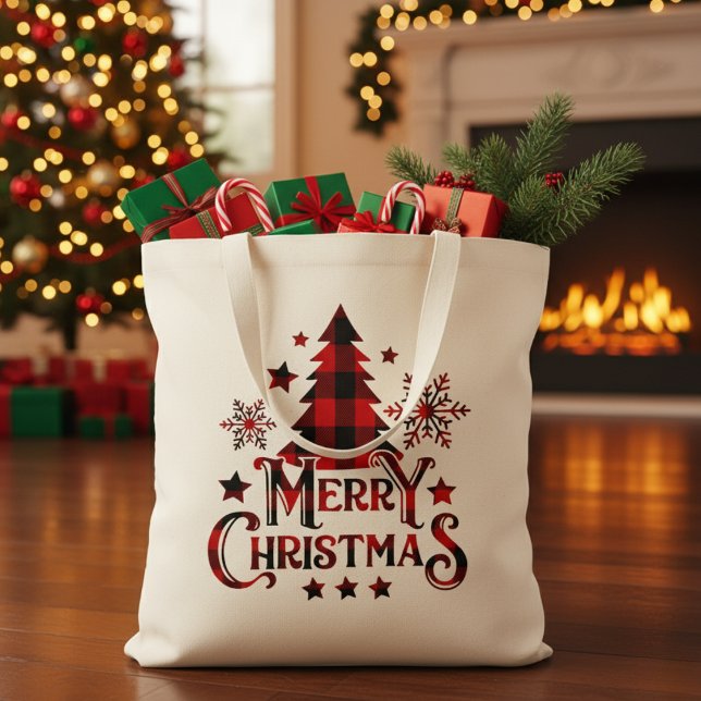 God jul Buffalo Play-jul Tygkasse (Merry Christmas Buffalo Plaid Christmas Tote Bag)