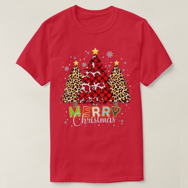 God jul Buffalo Play Red Leopard Träd Roligt T Shirt (Design framsida)