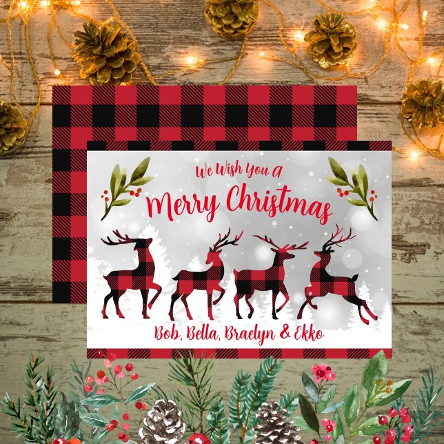 God jul Buffalo Play Reindeers Julkort (Merry Christmas Buffalo Plaid Reindeers Holiday Card)