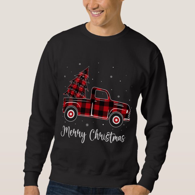 God jul Buffalo Red Play Lastbil Träd Lång Ärmad Tröja (Framsida)