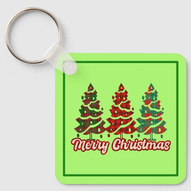God Jul Buffalo-rutiga Träd Design-42019 Nyckelring (Framsida)