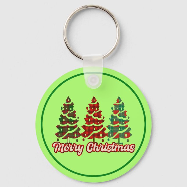 God Jul Buffalo-rutiga Träd Design-42019 Nyckelring (Framsida)