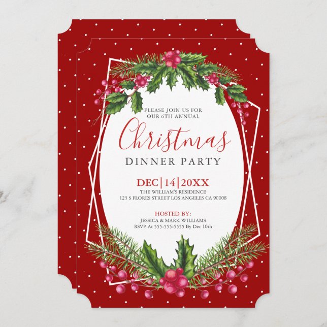 God jul, bukett middag inbjudan (Fram/baksida)