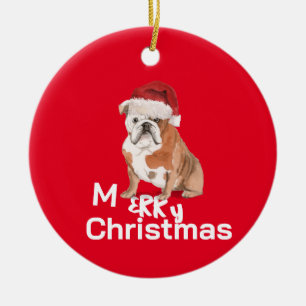 God jul Bull Dog Merry Hälsning Julgransprydnad Keramik