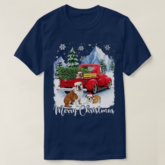 God jul Bulldog Älskare Hat Santa Red Lastbil T Shirt (Design framsida)