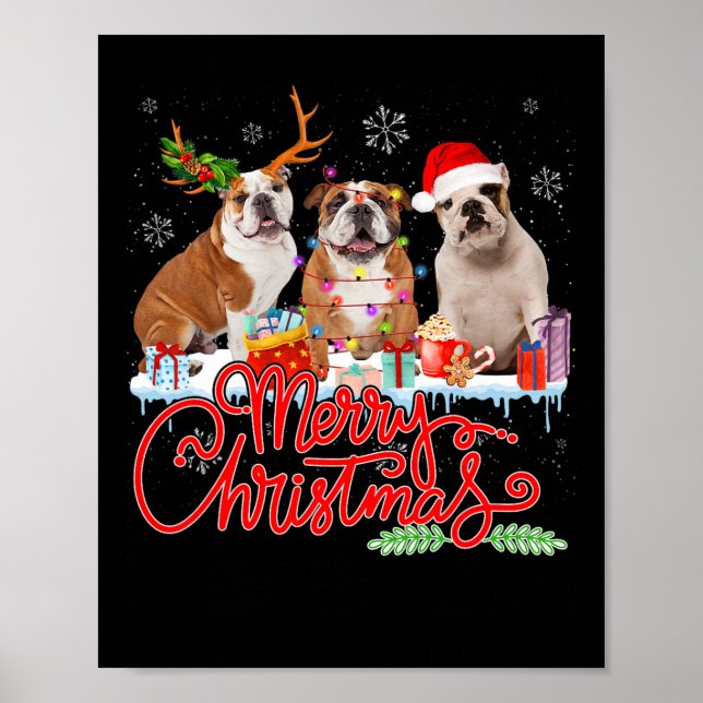 God jul Bulldog Älskare Santa Reindeer Light Poster (Framsidan)