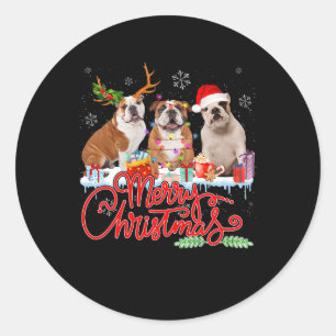 God jul Bulldog Älskare Santa Reindeer Light Runt Klistermärke