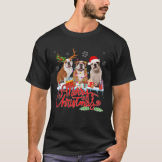 God jul Bulldog Älskare Santa Reindeer Light T Shirt