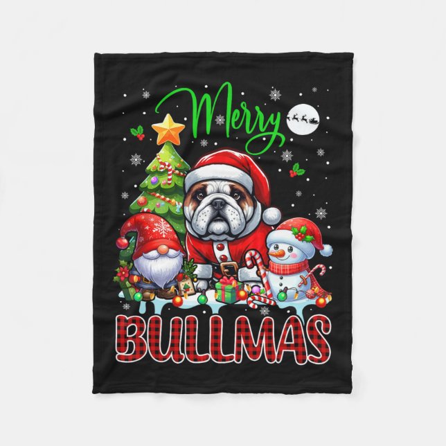 God jul Bulldog Cute Santa Bulldog Gnome S Fleecefilt (Framsidan)