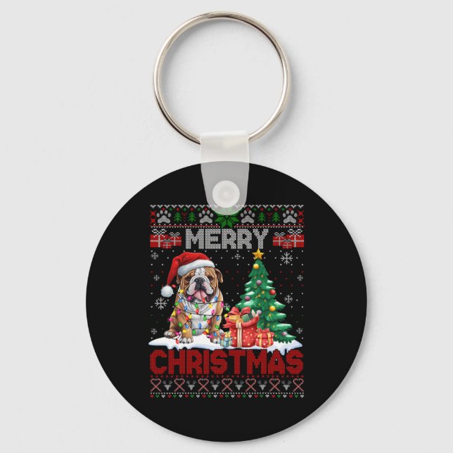 God jul Bulldog Hundälskares Family Ugly Xma Nyckelring (Framsida)