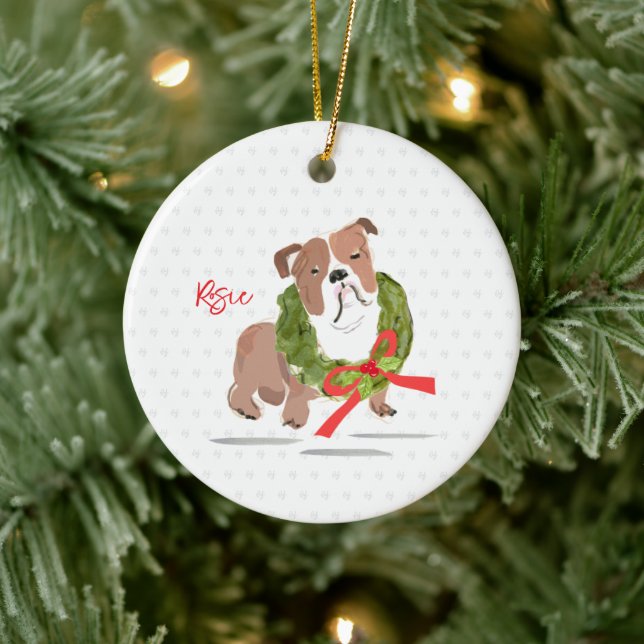 God jul Bulldog NAMN Holly YEAR Hund Julgransprydnad Keramik (Träd)