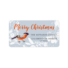 God jul Bullfinch Bird Snowy Winter Adressetikett