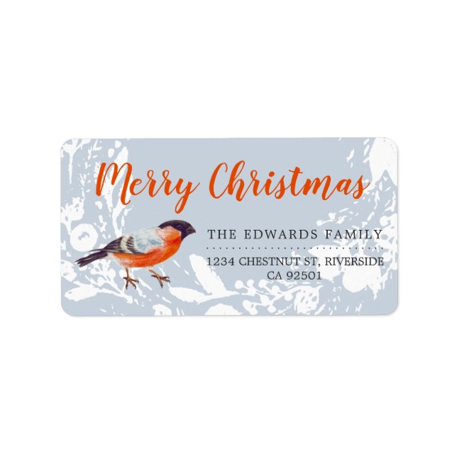 God jul Bullfinch Bird Snowy Winter Adressetikett (Framsidan)