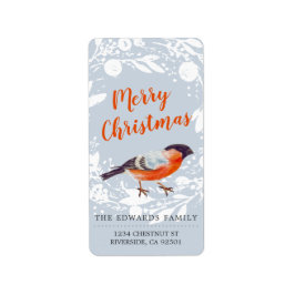 God jul Bullfinch Bird Snowy Winter Adressetikett