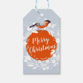 God jul Bullfinch Bird Snowy Winter Presentetikett