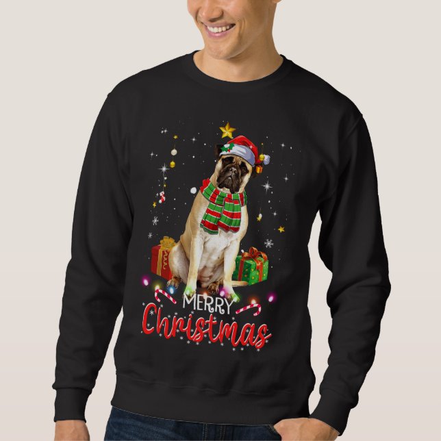 God jul Bullmastiff Santa Hat Träd Ljus Lång Ärmad Tröja (Framsida)