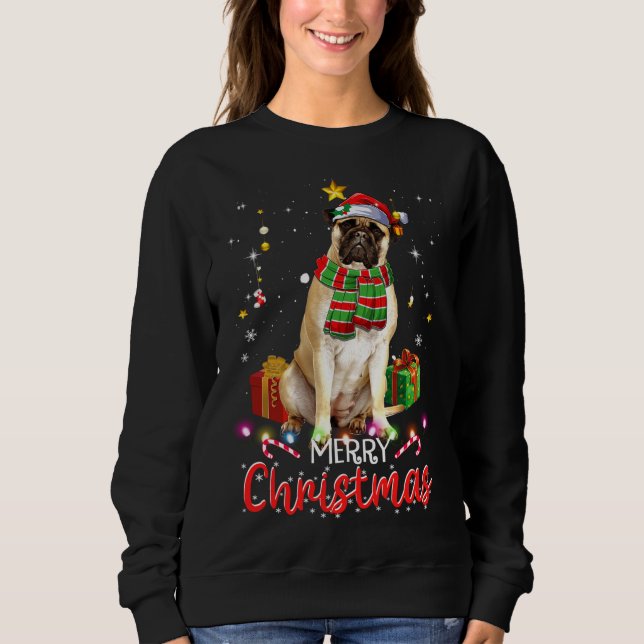 God jul Bullmastiff Santa Hat Träd Ljus T Shirt (Framsida)