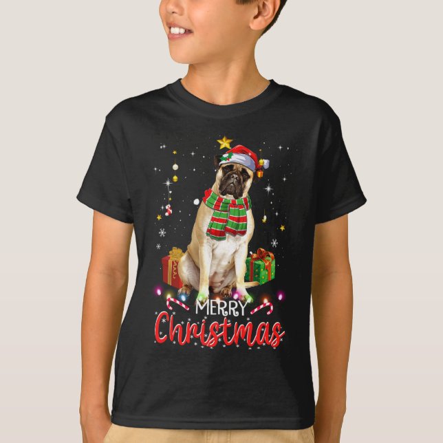 God jul Bullmastiff Santa Hat Träd Ljus T Shirt (Framsida)