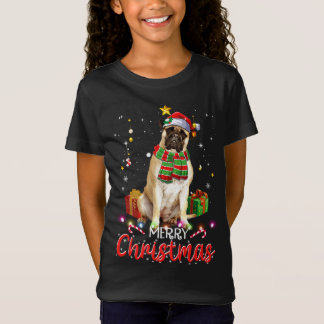 God jul Bullmastiff Santa Hat Träd Ljus T Shirt