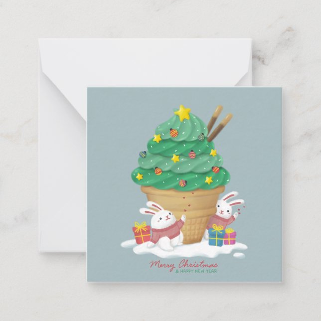 God jul: Bunnies & Ice Cream Anteckningskort (Framsida)