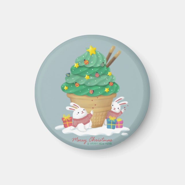 God jul: Bunnies & Ice Cream Magnet (Framsidan)