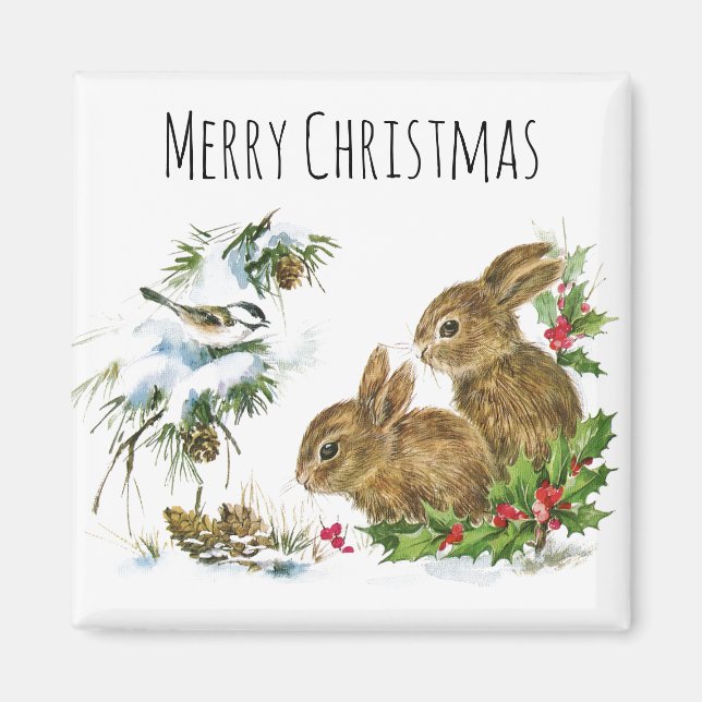 God jul Bunnies och Bird Enjoy Snö Magnet (Framsidan)
