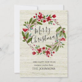 god jul burgundisk vinterrustik blommigt julkort