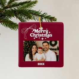 God jul burgundy fotobog, handdragen julgransprydnad keramik