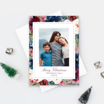God jul Burgundy och Navy Blommigt Photo