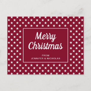God jul Burgundy Red White Stars Vykort