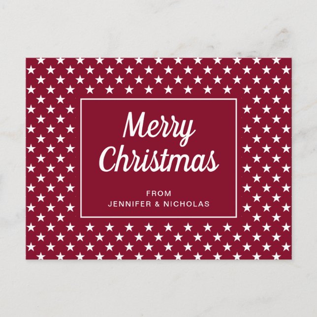 God jul Burgundy Red White Stars Vykort (Framsida)