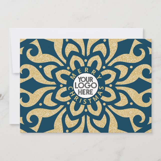 God jul Business Logotyp Snowflake Blue Guld Julkort (Framsida)