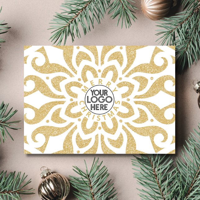 God jul Business Logotyp Snowflake Guld Julkort (Skapare uppladdad)