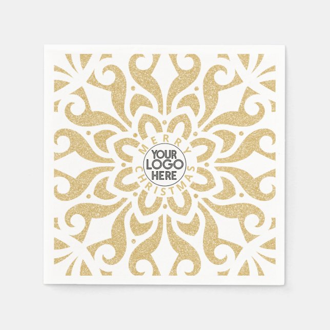 God jul Business Logotyp Snowflake Guld Pappersservett (Framsidan)