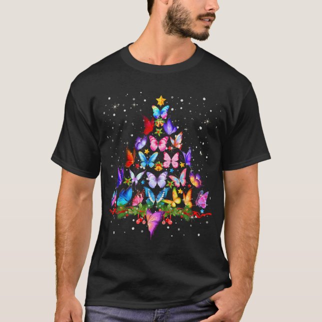 God jul Butterfly Träd T Shirt (Framsida)