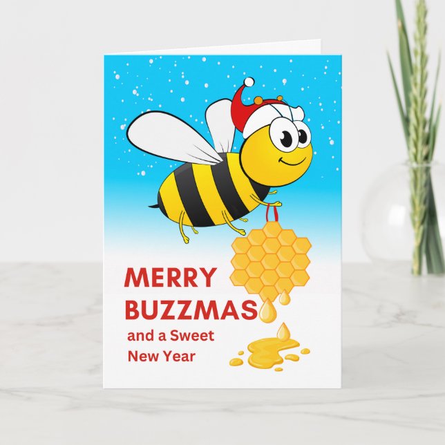 God jul, Buzzmas Bee med honung Ornament Kort (Framsida)