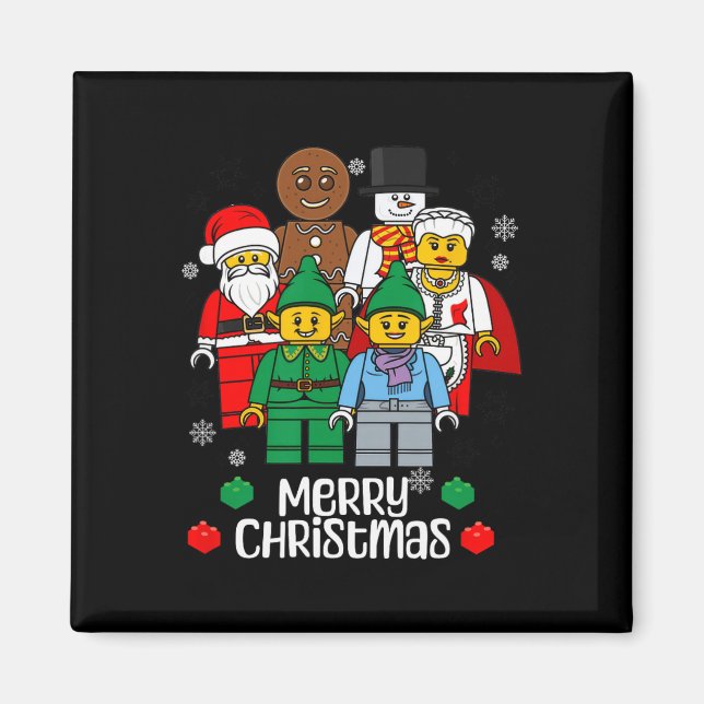 God Jul Byggstenar Tomte Alv Snöman  Magnet (Framsidan)
