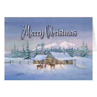 GOD JUL CABIN & HORSES by SHARON SHARPE OBS Kort